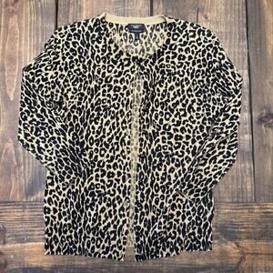 Talbots Pure Italian Merino wool Cardigan‎ Sweater Leopard Button Up Size Petite